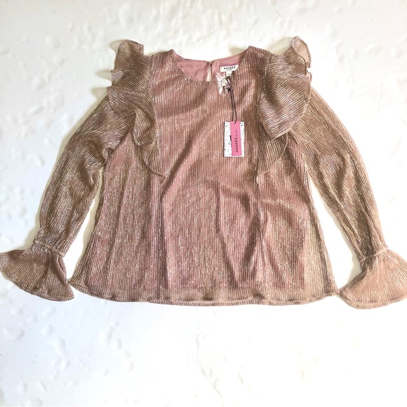 NWT Andree by Unit Blush Metallic Top with Ruffles L - Picture 9 of 9